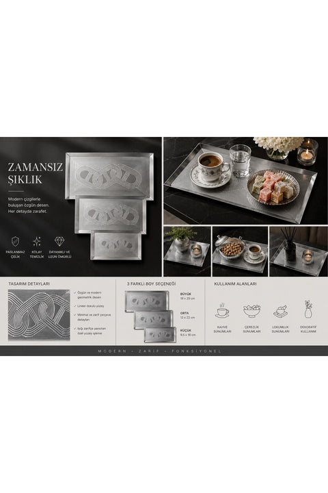 SHG Home 3lü Kahve Sunum Tepsi Seti