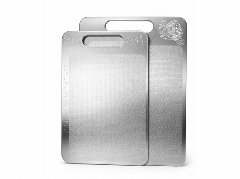 Paslanmaz Çelik Kesme Tahtası 2'li Set 23x34 cm - 20x30 cm, Gıda Temasına Uygun