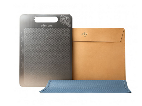 Paslanmaz Çelik Kesme Tahtası 3’lü Set 23x34 cm – Saklama Kılıfı + Kaydırmaz Mat