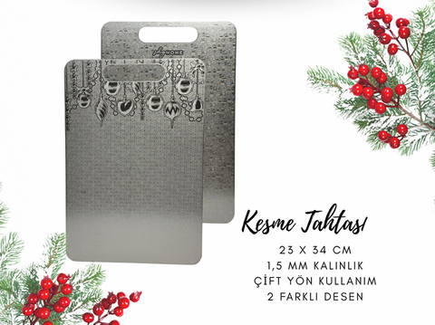 Paslanmaz Çelik Kesme Tahtası + Sunum Tabağı 3'lü Set 23x34 cm, Gıda Temasına Uygun, Dayanıklı