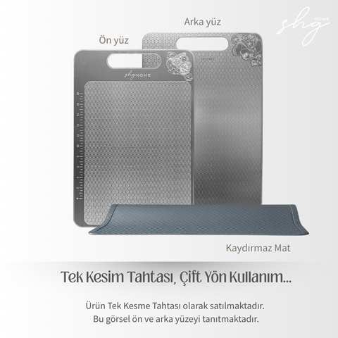 Paslanmaz Çelik Kesme Tahtası 3lü Set 23x34 /20x30 cm + Saklama Kılıfı + Kaydırmaz Mat HEDİYELİ