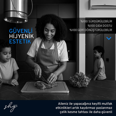 Paslanmaz Çelik Kesme Tahtası 23x34 cm, Gıda Temasına Uygun, Hijyenik, Çizilmeye Dayanıklı