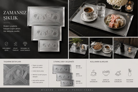 SHG Home 3lü Kahve Sunum Tepsi Seti