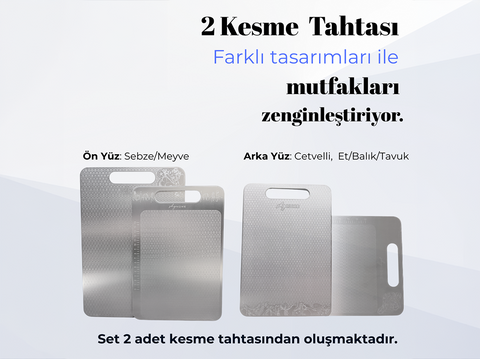 Stainless Steel Cutting Board 2-Piece Set (23 × 34 cm & 20 × 30 cm, Food-Grade)