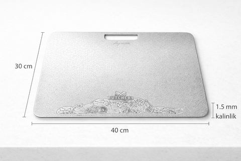 SHG Home Paslanmaz Çelik Kasap Tipi Et Kesme Tahtası 30x40 cm Kurban Bayramı Et Hazırlama