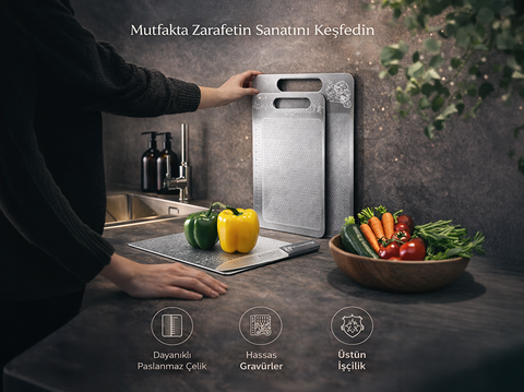 Stainless Steel Cutting Board 2-Piece Set (23 × 34 cm & 20 × 30 cm, Food-Grade)