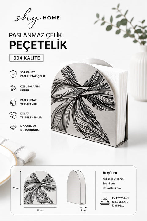 Siyah Renkli, Desenli Paslanmaz Çelik Peçetelik